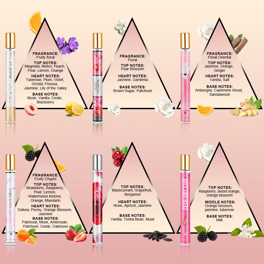 AOOWU Set Regalo Profumo Donna Premium, 6 Pezzi Eau de Parfum, Profumo Portatile per Donna, Olio Profumato, Fragranza Alunga Durata Che Sottolinea il Tuo Fascino per Compleanno e San Valentino