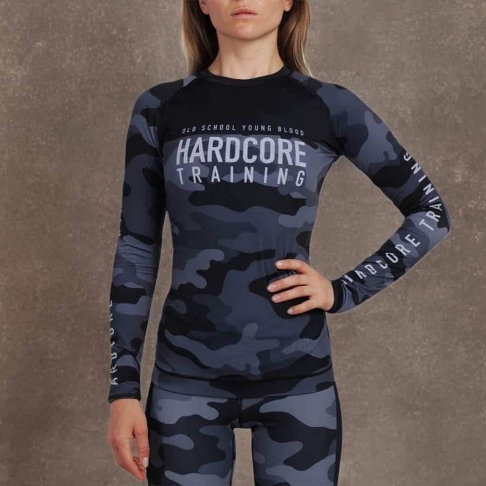 Hardcore Training Night Camo 2.0 Rash Guard Women Chemise de Compression à Manches Longues Femme Fitness Yoga Pilates Gym Faire des Exercices MMA No Gi