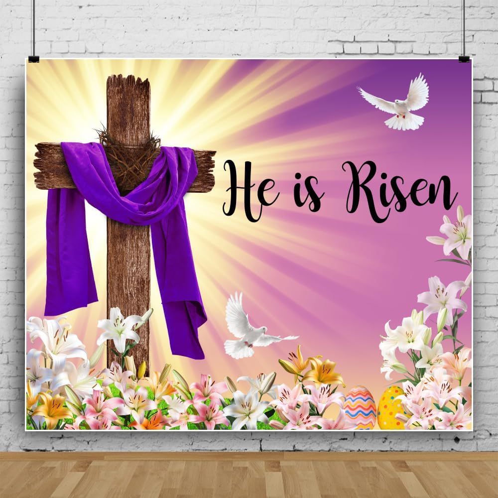 Easter Backdrop 10x10ft Resurrection of Jesus Decorations Banner He is Risen Photo Backdrop Pigeon Jesus Christ Cross Photography Background Religious Studio Props
