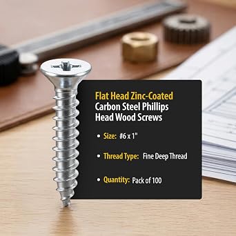 BCP Fasteners #6 x 1 Zinc-Plated Flat Head Wood Screws, 100 Pack