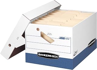 Bankers Box PRESTO Heavy-Duty Storage Boxes with Ergonomic Handles, Instant Assembly, Lift-Off Lid, Letter/Legal, Case of 12 (0063601)