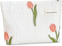 Vista 10 de STARDW Bolsas de cosméticos de flores para mujeres y niñas, bolsa de maquillaje de viaje, bolsa de maquillaje de lona de gran capacidad, bolsa