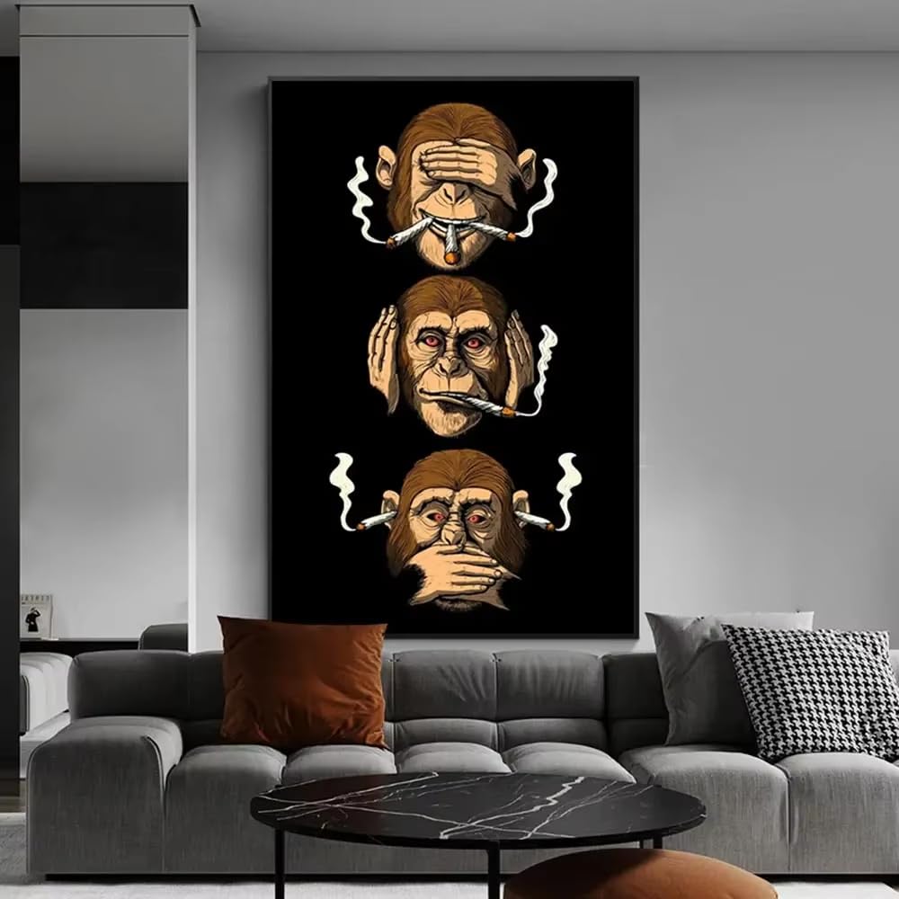 IHHGNB Frameless Canvas Painting Classic Abstract Wall Art Funny Poster Humour Smoking Monkey HD Canvas Prints Poster Home Decor(70x90cm(26x35in)/No frame)