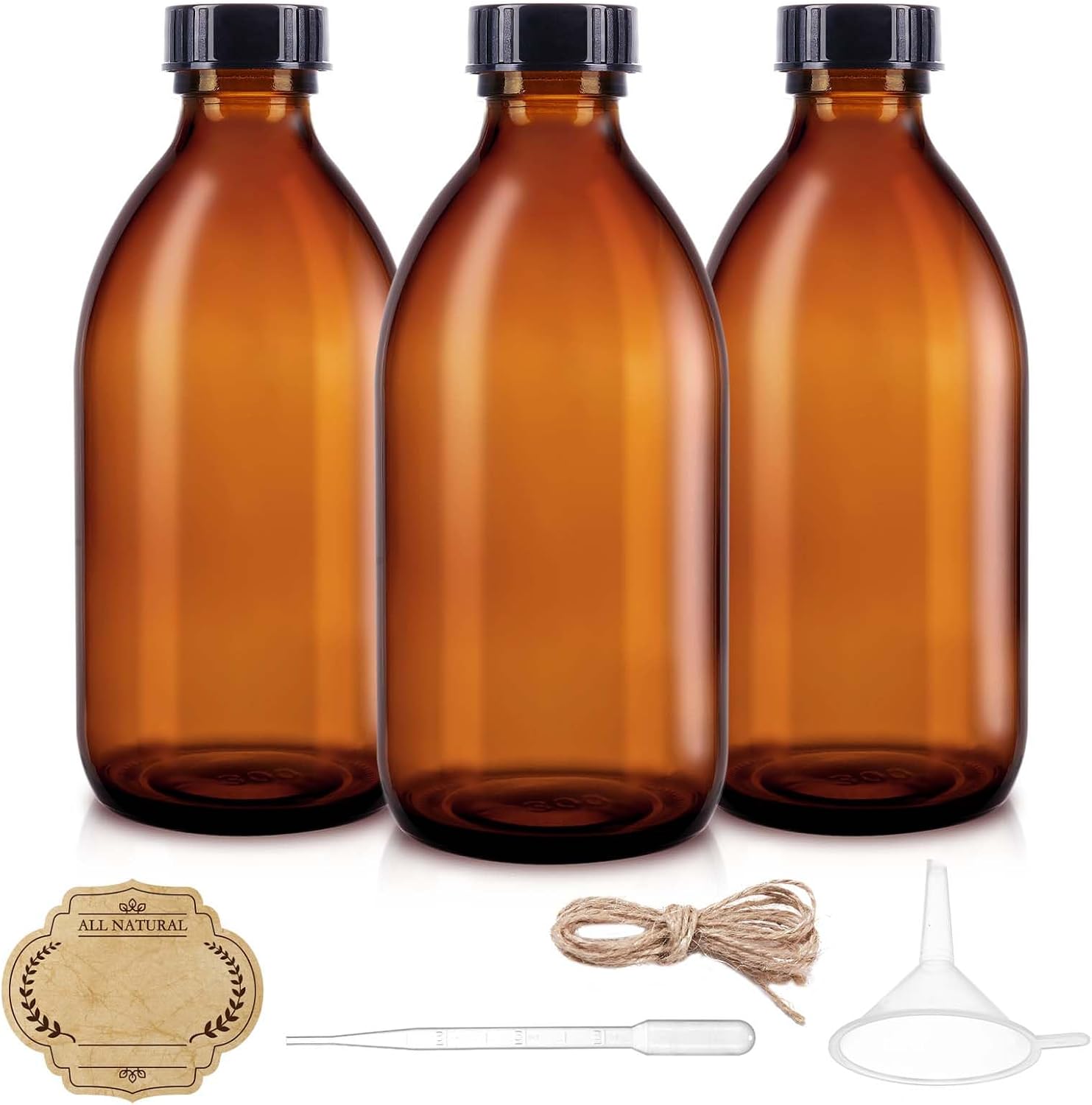 8oz Amber Glass Bottle with Lids, 3 Pack Glass Bottles for Vanilla Extract