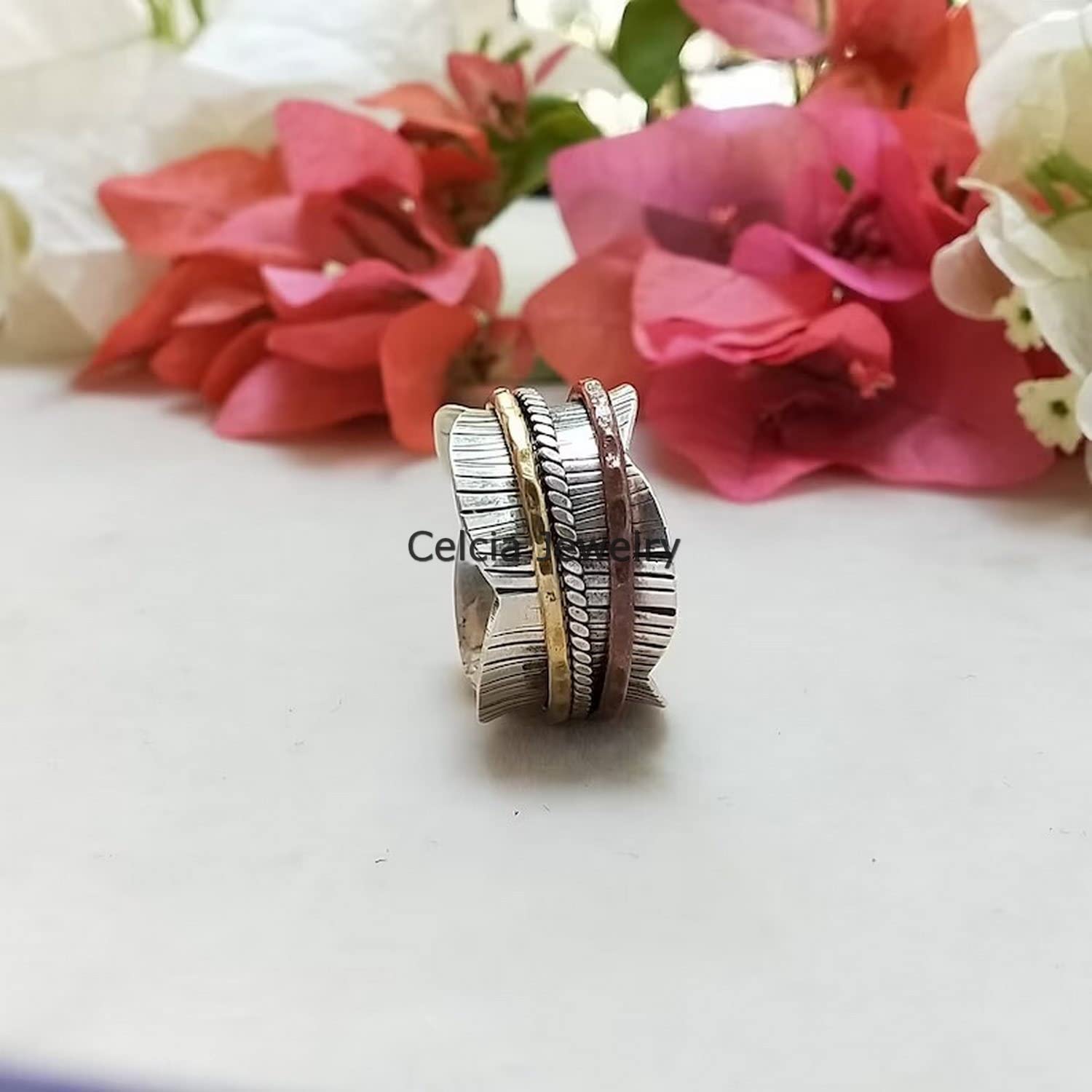 Anillo giratorio de plata de ley 925 con diseño exclusivo, clásico y elegante, ideal como regalo para el Día de la Madre (talla 7 de EE. UU.)