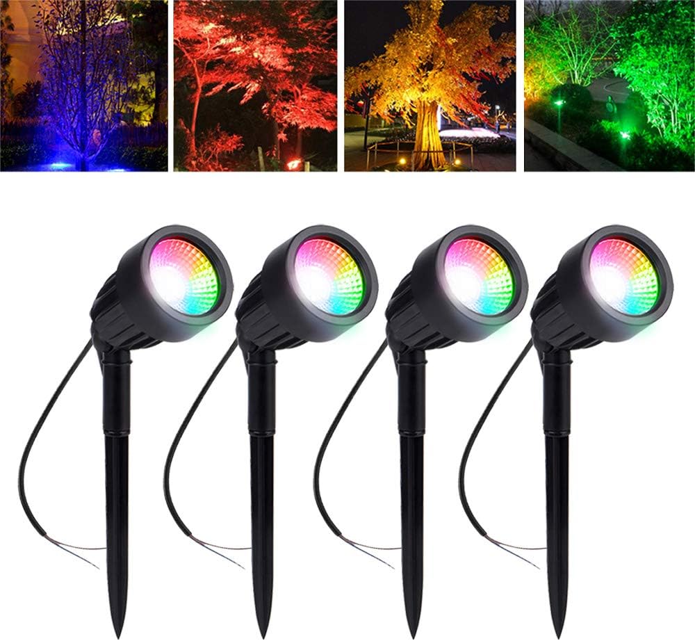LED Outdoor Spotlights, 4Pack 3W RGB Automatic Color Changing Led