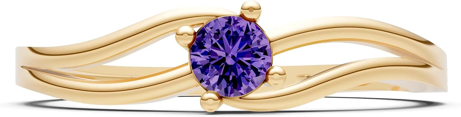 PEORA Round Cut Amethyst Stackable Band Available in Solid 10K, 14K or 18K Ring – White, Yellow or Rose Gold