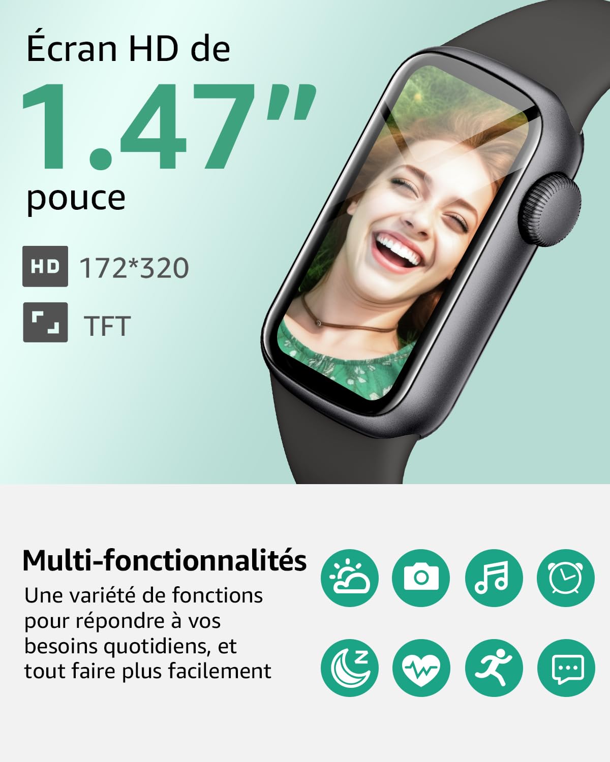 IMFRCHCS Montre Connectée Femme Homme, 1,47'' Smartwatch avec 137+ Modes Sportifs, Fitness Tracker avec Cardiofréquencemètre, Sommeil, Podomètre, Etanche IP68, Montre Intelligente pour Android iOS