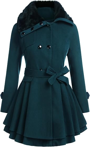 Beyove Womens Fashion Faux Fur LapelWool Trench Coat Winter Warm Jacket