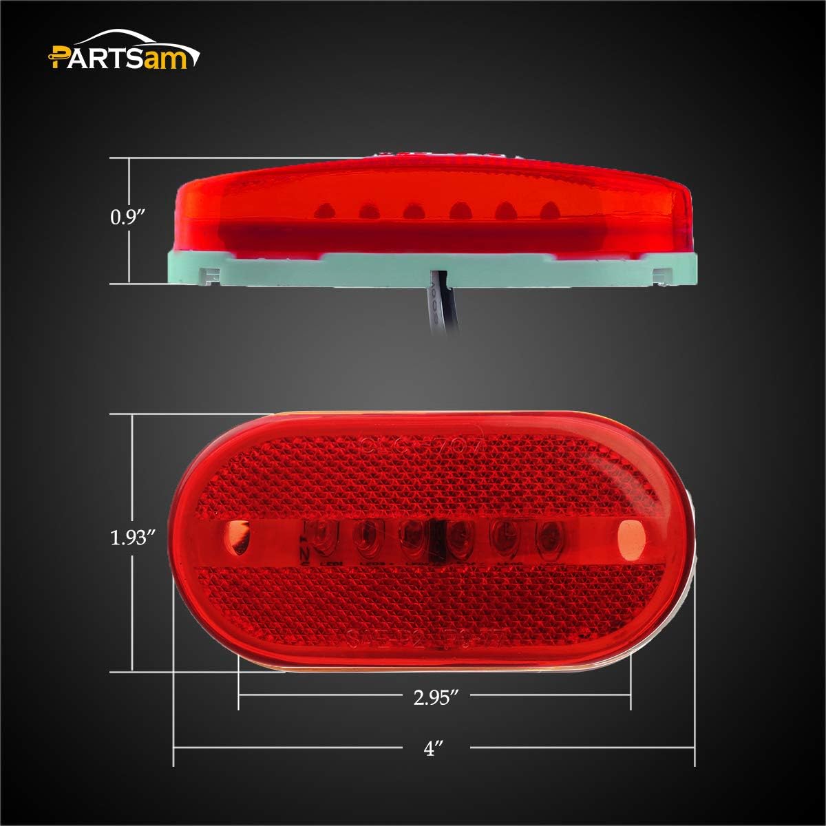 Partsam 5Pcs 12V 4 Inch Oblong Red Side Marker Clearance Lights 6 Diodes with Reflex Lens [DOT Certified] Surface Mount 2x4 Rectangular Reflectorized RV CAMPER Trailer Led marker lights Waterproof