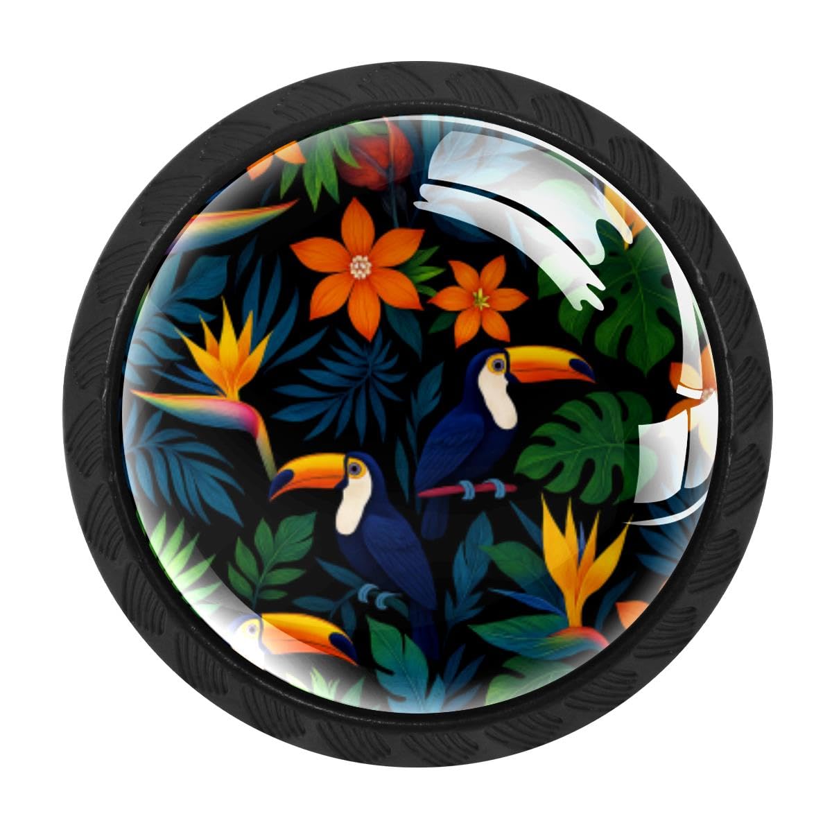 4 PCS Cabinet Knobs, Tropical Parrots Leaves Drawer Knobs Dresser Handles