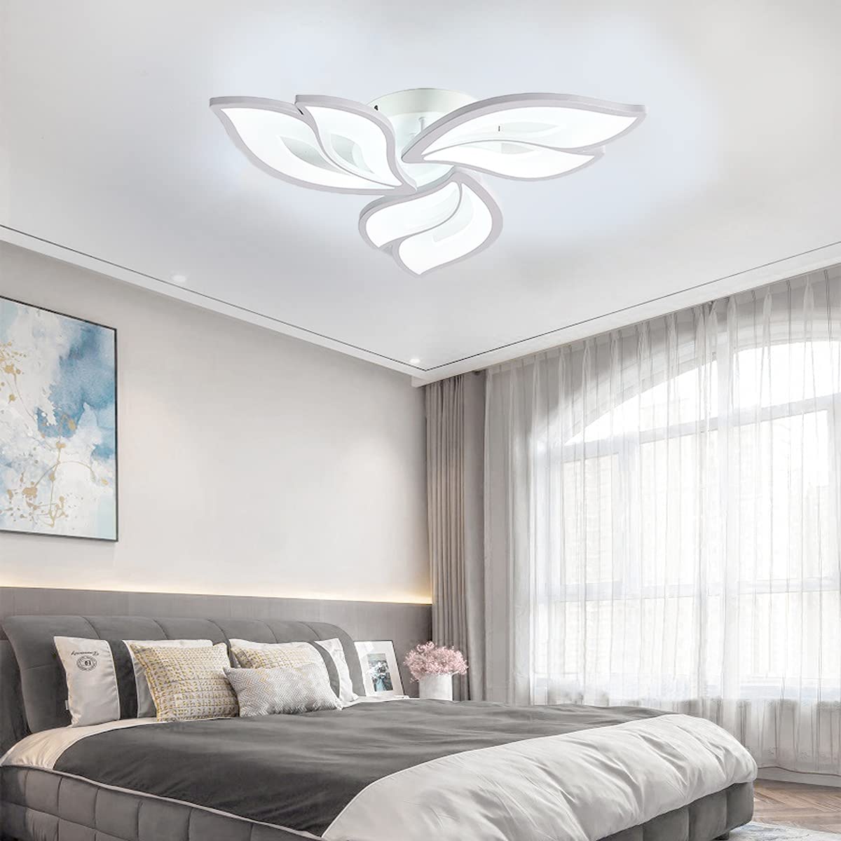 Modern LED Ceiling Light,Leaf Shape Flush Mount Ceiling Lamp Fixture, 22" Acrylic Ceiling Chandelier Lighting for Bedroom Living Dining Room Foyer (White light)
