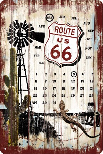 Plaque Metal Route 66 Calendrier Perpetuel
