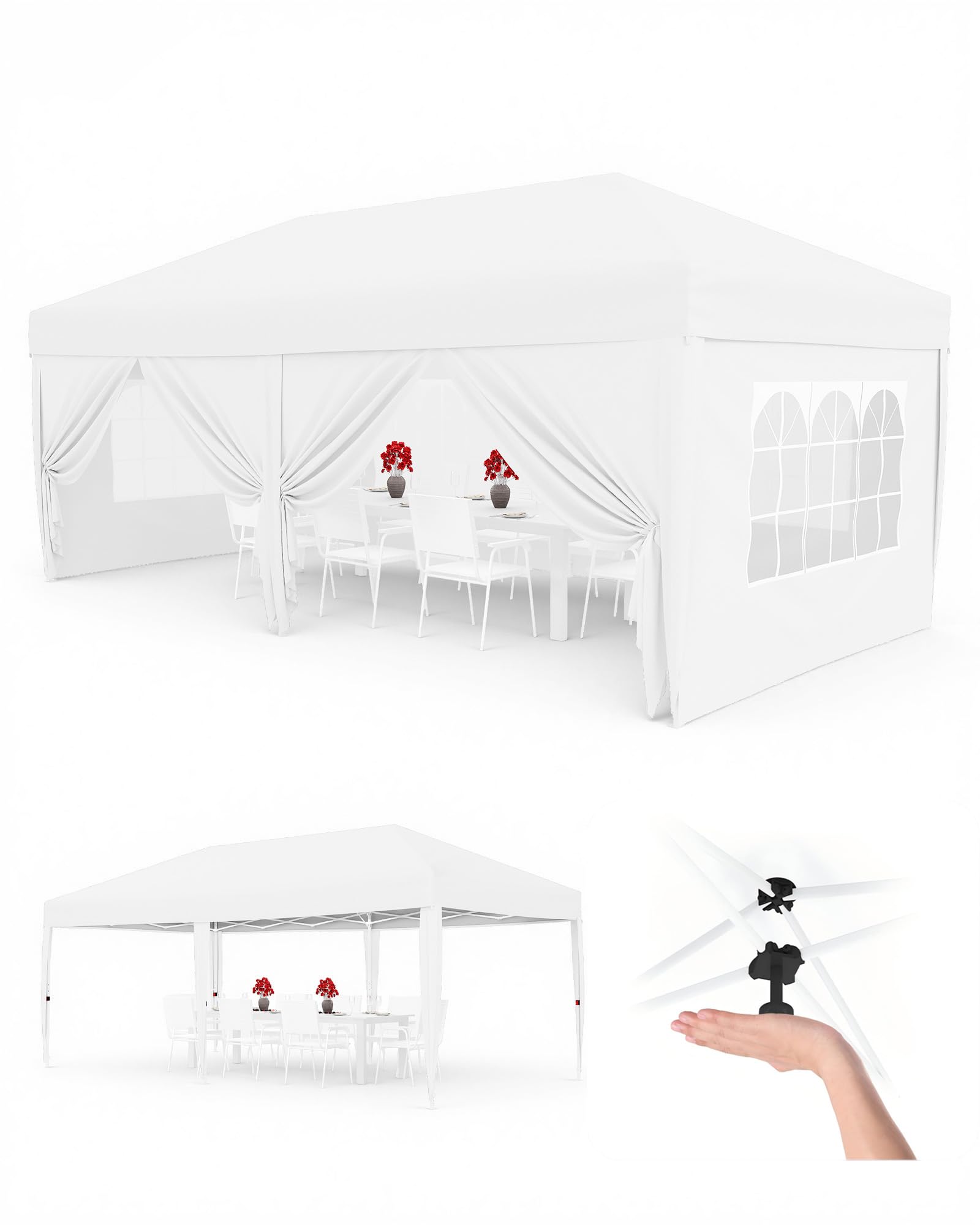 Aptliton 3x6M Pop Up Gazebo with 6 Sidewalls, Waterproof Outdoor Gazebo UPF 50+ with Portable Carry Bag, 3 Adjustable Height, 4 Weight Bags, 8 Stakes & 6 Guy Ropes, White