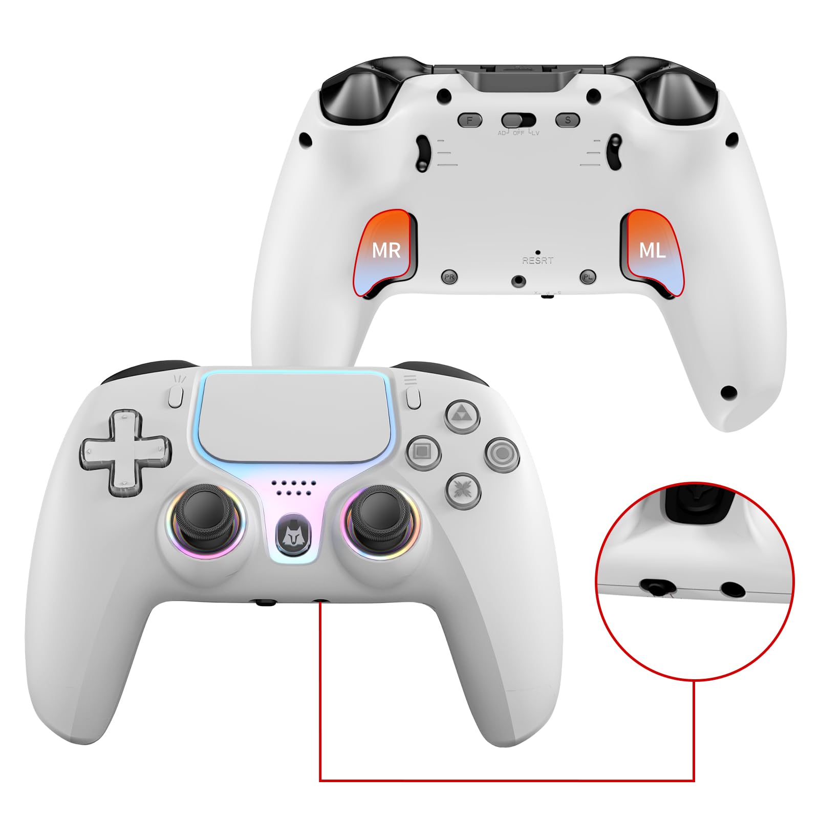 Wireless Controller for PS5, Compatible with PlayStation 5 /PS5 Pro/Slim/PC, with Hall Effect Joysticks, Back Paddles & Macro, Turbo, Dual Vibration, 6-Axis Gyro, RGB Ring, 1000mAh, 3.5mm Audio Jack