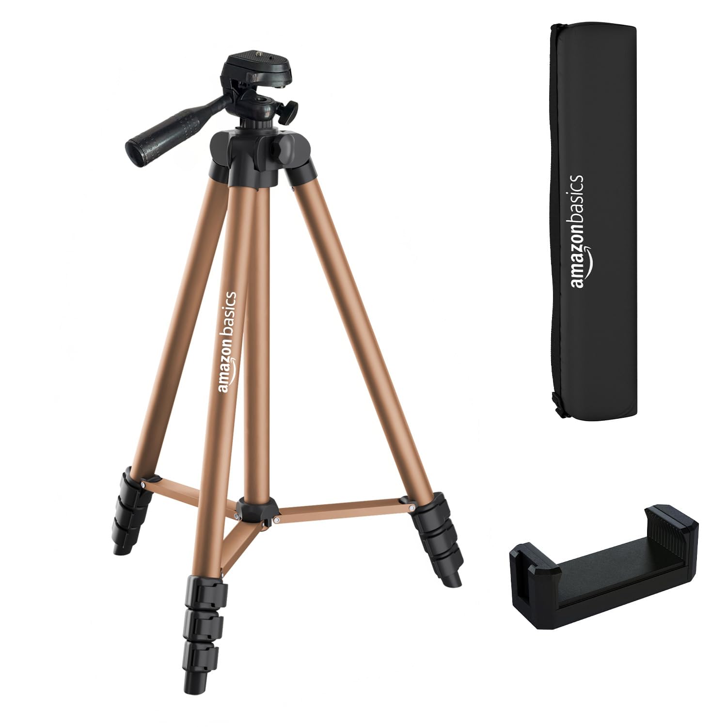 amazon basics Lightweight 41-134cm Tripod with Mobile Holder & Carry Bag | for All Camera/Go pro/Smartphones| Copper