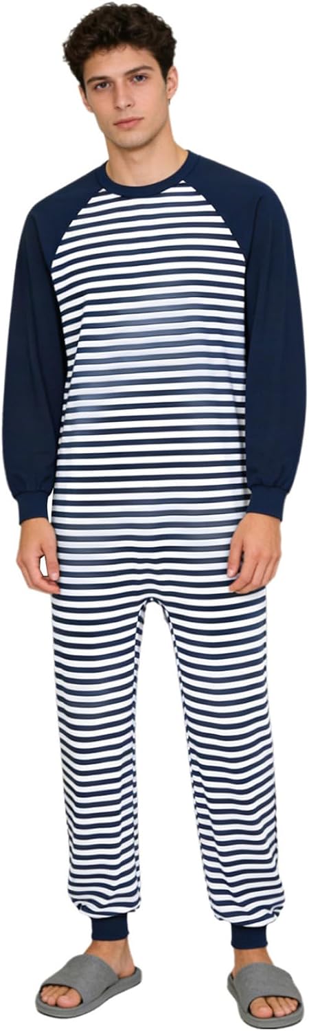 Unisex Adults Anti-strip Adaptive Jumpsuits Easy Care Romper for Elderly & Limited Mobility Round Neck