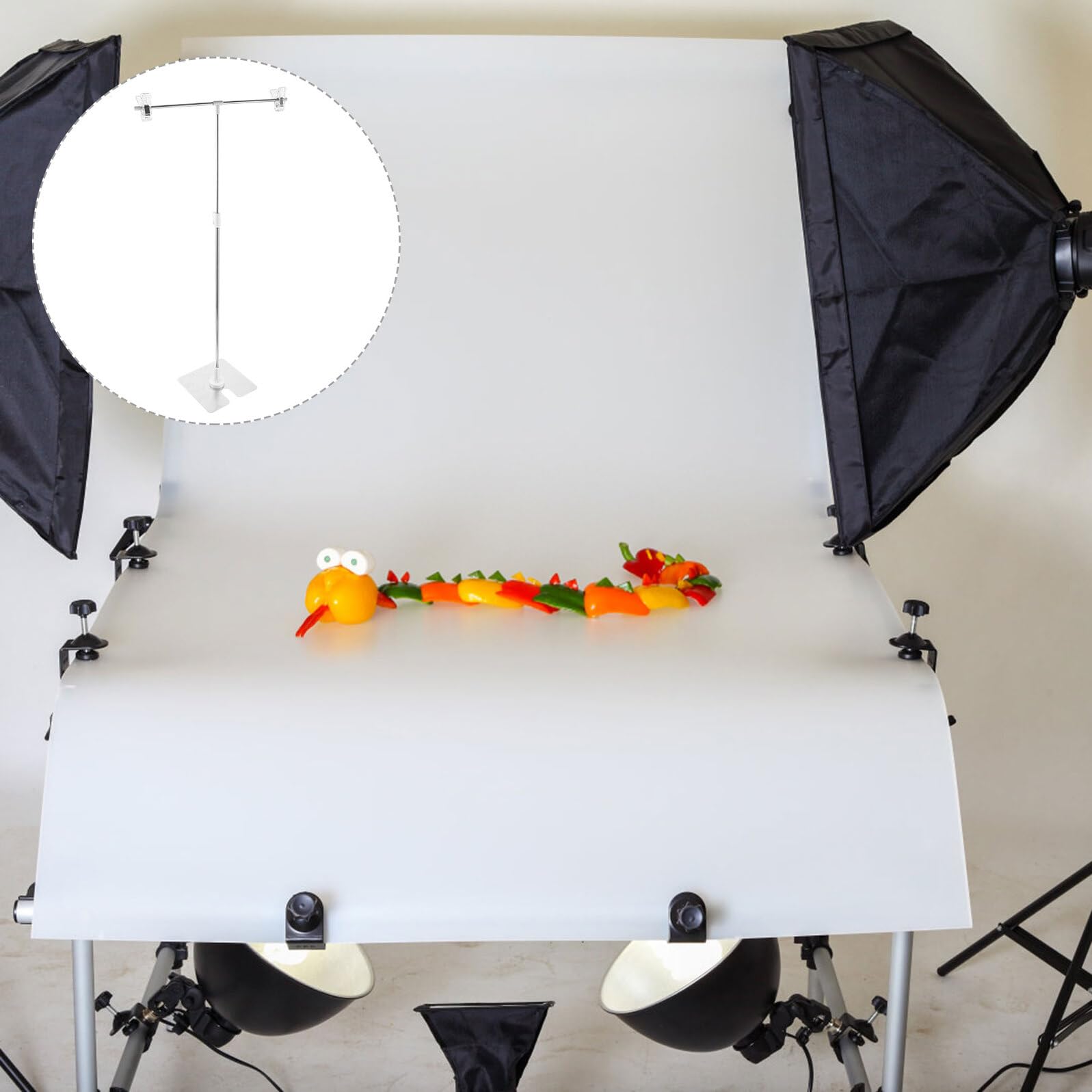 Soporte para Fondo Fotográfico Forma de T Ajustable de Acero Inoxidable Tamaño Pequeño Portátil para Fotografía de Joyas Cosméticos y Bodegones