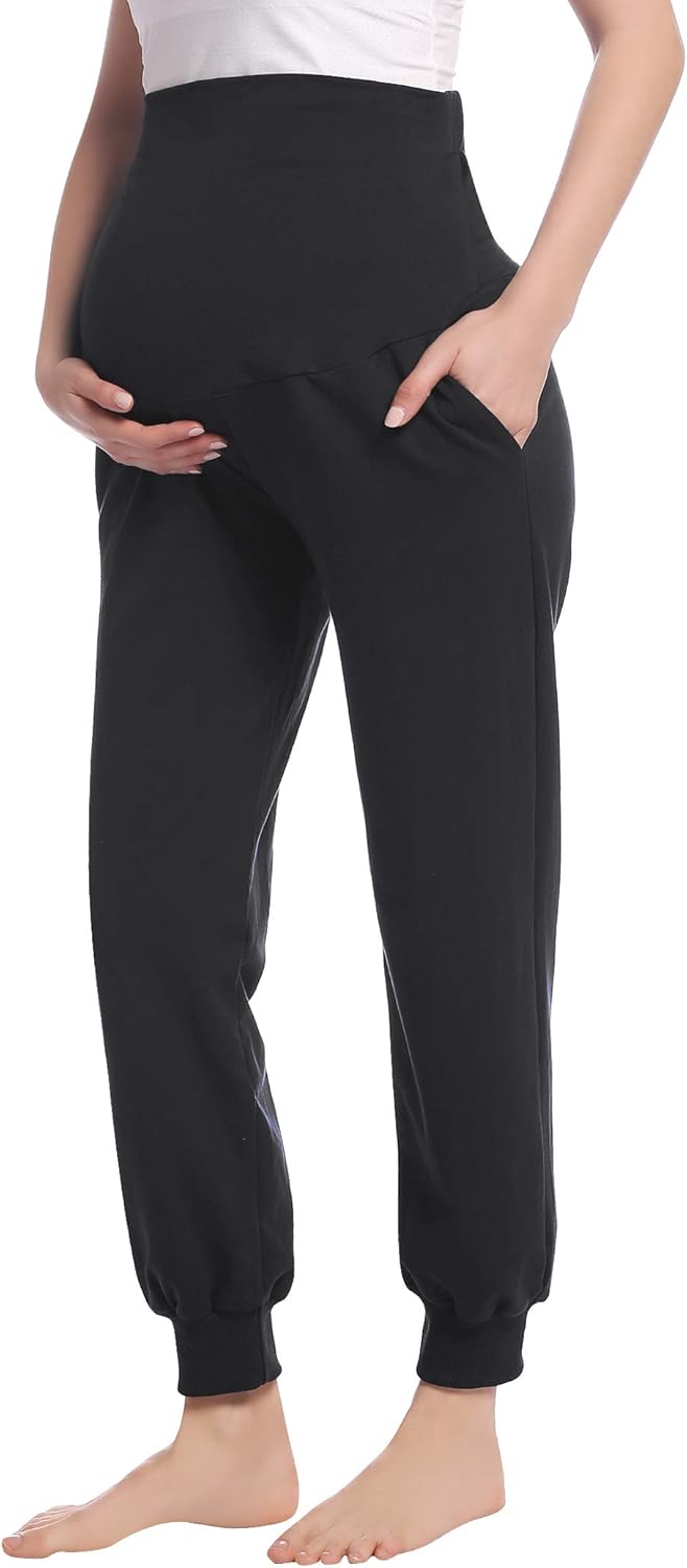 Women's Cotton Maternity Jogger Pants Over The Belly with Pocket - Pregnancy Lounge/Pajama/Pj Sweatpants S-XXL - Image 2