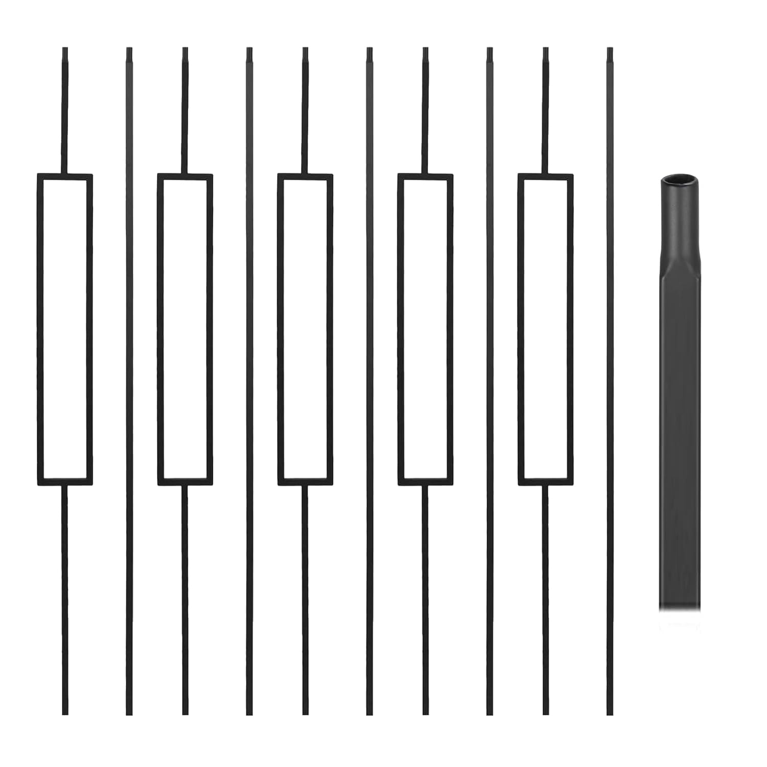 10 Pack 44" x 1/2" Iron Balusters for Stairs, Hollow Square & Rectangular Stair Spindles, Satin Black Metal Balusters for Staircase Interior & Exterior Baluster Rectangular & Straight 10