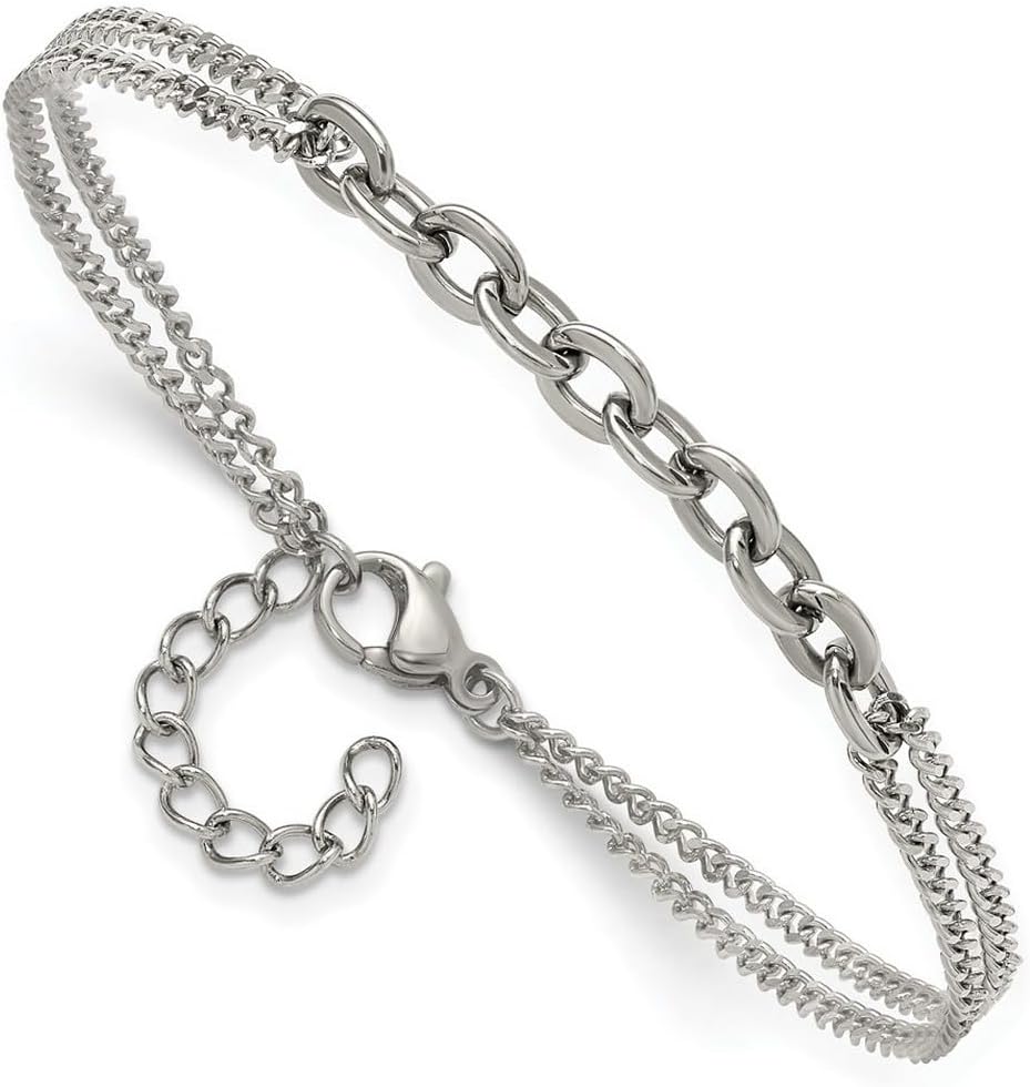 JewelryWeb 2mm Stainless Steel Polished Two-strand +1in Bracelet 7 Inch Strand Bracelet for Women