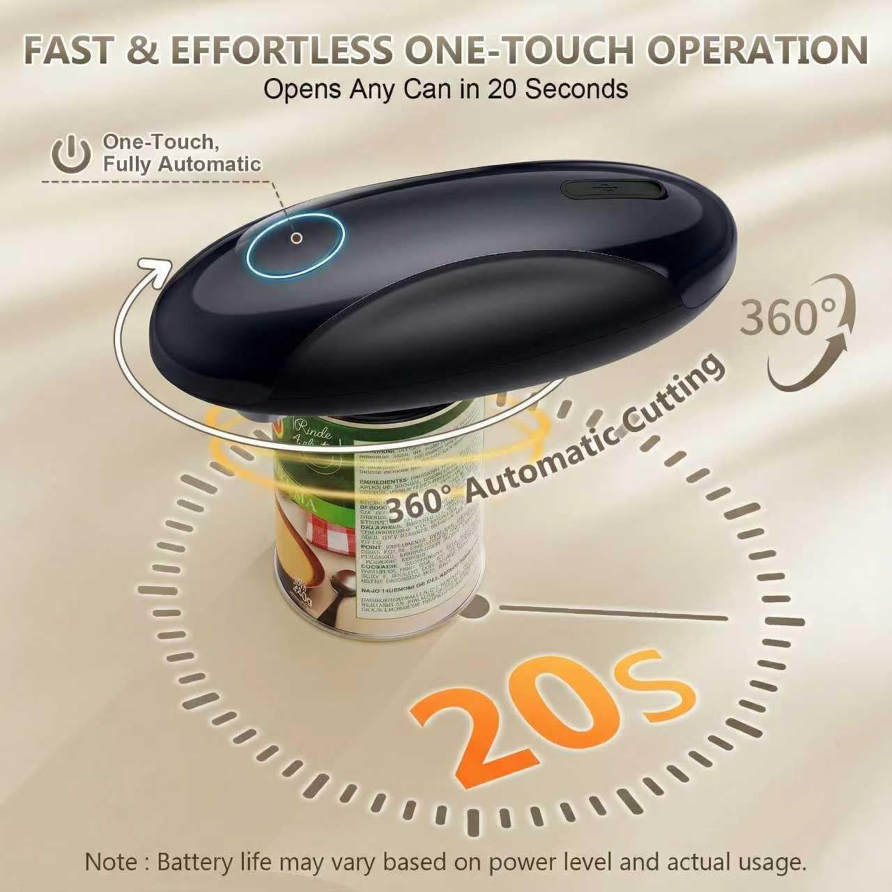 Electric Can Opener, Fast One-Touch Automatic Rechargeable Can Opener for Smooth Edge Safe Fast Opening, Fits All Cans, Amzwit Gift Ideal for Seniors Arthritis Kitchen Gadget Dark Black