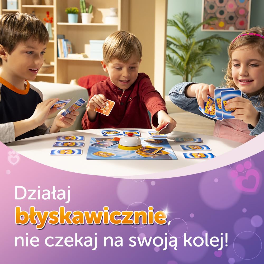 Trefl - Boom Boom, Gabby's Dollhouse - Dynamiczna Gra Rodzinna, Szalona Rozgrywka z Dzwonkiem, Zabawa Dla Całej Rodziny, Gra Karciana z Bohaterami Bajki Koci Domek Gabi, dla Dzieci od 6 lat