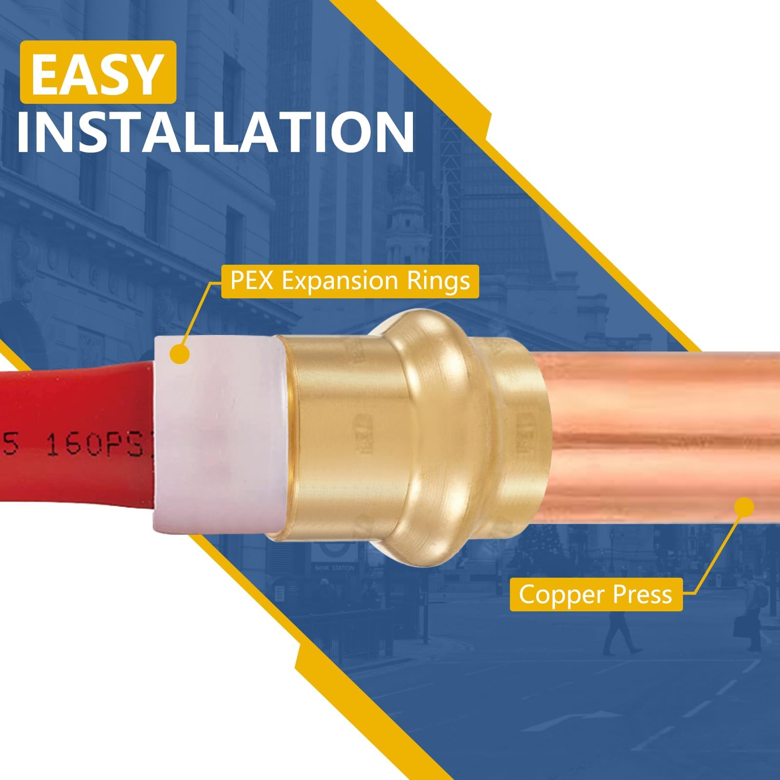 Conectores de expansión de cobre PEX A de 1 pulgada, acoplamiento de expansión PEX-A de 1" x 1" para conexión de tuberías de cobre y PEX (paquete de 10, material de latón LF) (PEX1960192-10Pack)