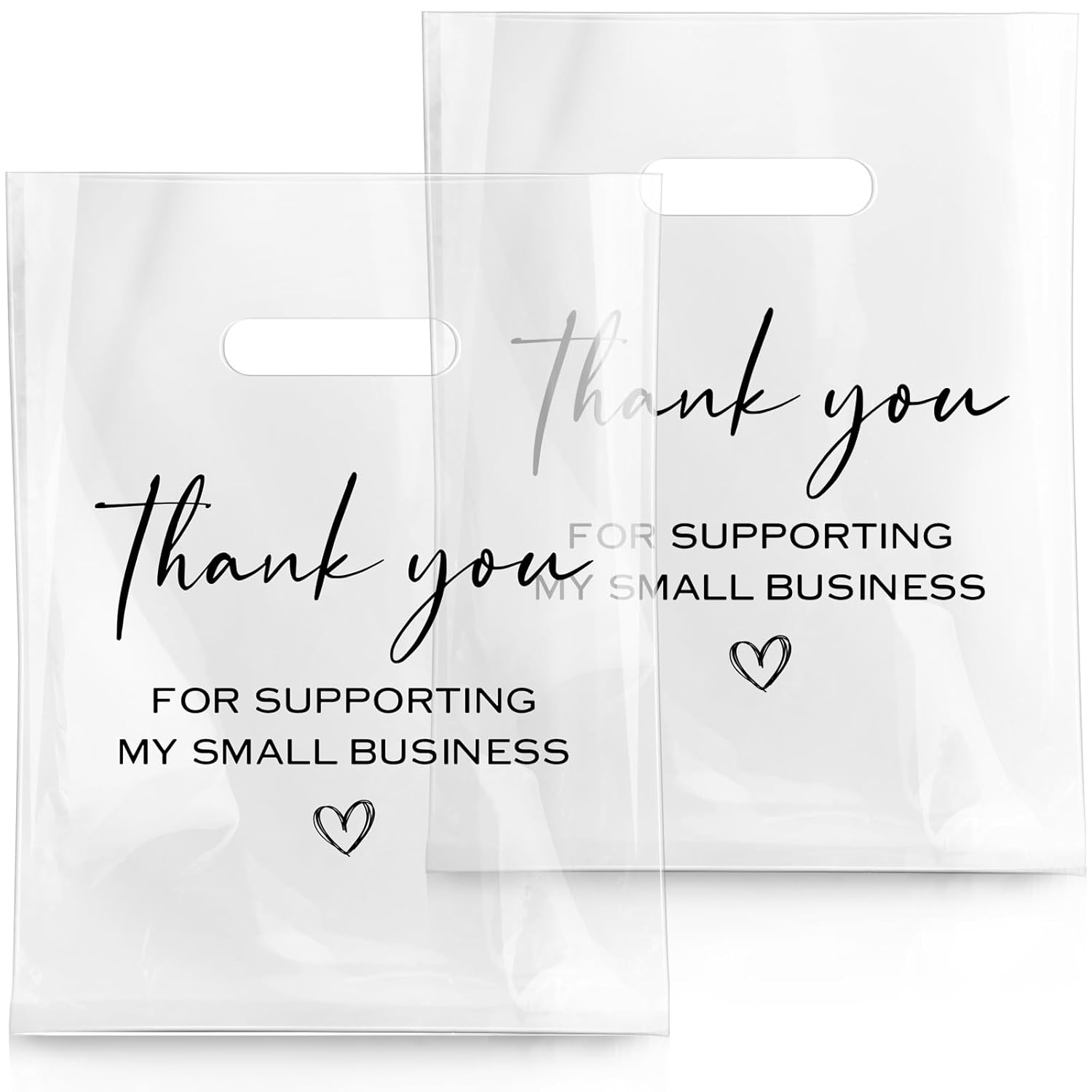 Crtiin 100 Pcs Clear Merchandise Plastic Shopping Bags 9 x 12 Inches Thank You for Supporting My Small Business Bags with Die Cut Handles for Small Business Retail Boutique Stores(Black,9 x 12 Inches)