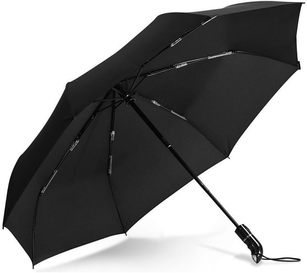 EzGoo Compact Travel Umbrella w/Windproof Reinforced Canopy, Auto Open/Close, Slip-Proof Handle (Black)