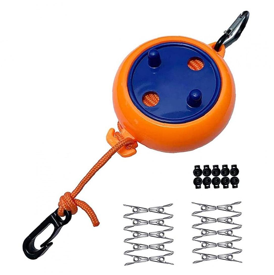 Eaarliyam Retractable Washing Line Camping Extendable Clothes Rope Portable Laundry Drying Non-Slip Clothesline 8m Orange