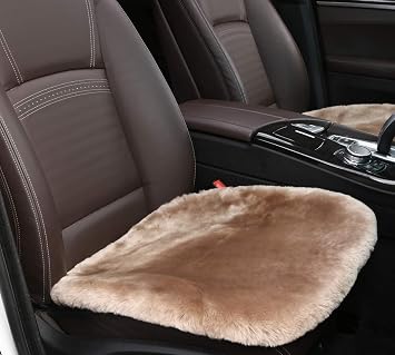Authentic Sheepskin Car Seat Cushions,Soft Breathable Short Wool Auto Seat Covers Universal Fit for Cars,Chairs Sofa Comfortable and Anti-Slip FrontLight tan