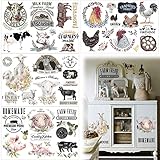 4 Sheet Morning Farmhouse Rub on Transfers, Farmhouse Fresh Craft Transfers for Furniture Farmhouse Theme Style Rub on Transfers for Decorate Doors Wall Window Mirrors Calendars Vases