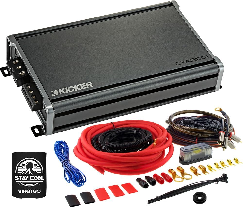 KICKER Amplifier and Amp Kit Package of 2 Items - CX Series 1200W RMS Class D Monoblock Amplifier and Complete 4AWG Wiring Kit 46CXA1200.1T+VGK4GA