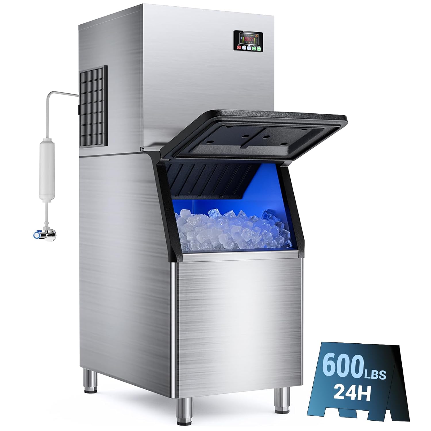 Product image of 600LBS/24H Commercial Ice Machine Maker, 420LBS Capacity Large Industrial Ice Maker, Clear Ice Cubes Ready in 5-15min, Micron Water Purification Filter 99% impurities, for Cafe, Bar