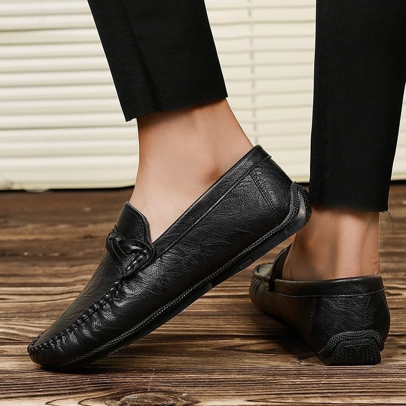 Italy Style Black Men Leather Shoes Fashion Bowtie Loafers Men's Flats Dress Shoes Handmade Party and Wedding Shoes3