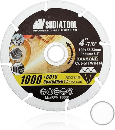 SHDIATOOL Disco de corte de metal de diamante de 4 pulgadas para tubo de acero Ángulo de barras de refuerzo de hierro Hoja de rueda de corte soldada