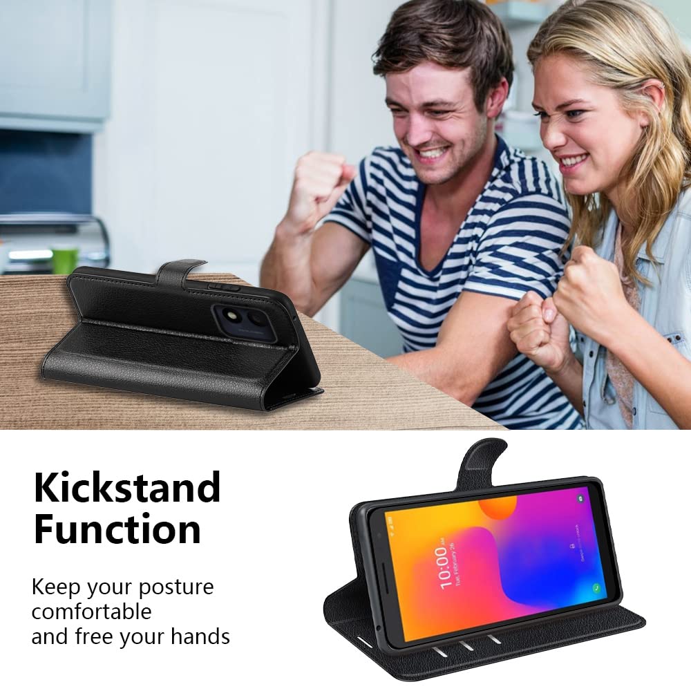 Custodia Portafoglio In Pelle Con Flip Cover Per Alcatel 1B 2022, Nera, Con Porta Carte E Supporto - 4