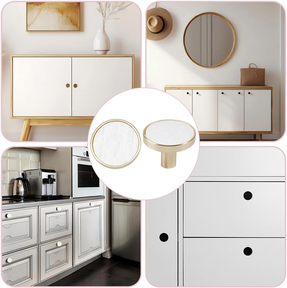 4 Packs Drawer Knobs Gold Dresser Knob Zinc Alloy Pulls Handles Mother of Pearl Furniture Knobs Accessories for Kitchen Cabinet Dresser Drawers Door Decorative,1.2" Diameter,White