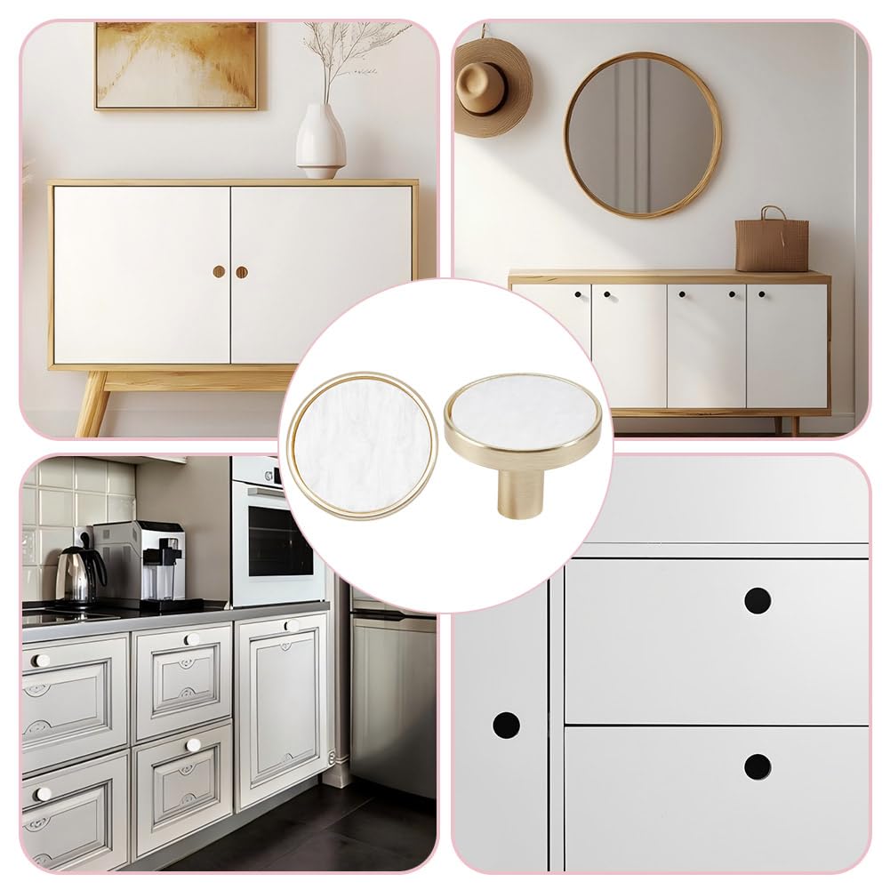 DELORIGIN 4 Packs Drawer Knobs Gold Dresser Knob Zinc Alloy Pulls Handles Mother of Pearl Furniture Knobs Accessories for Kitchen Cabinet Dresser Drawers Door Decorative,1.2" Diameter,White - Image 4