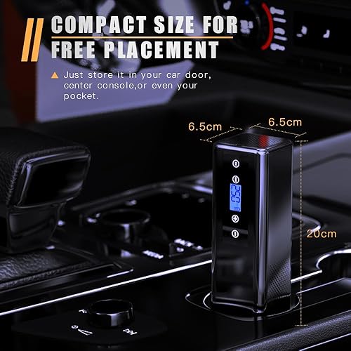 Miniatura 4 de Inflador de neumáticos portátil - Compresor de aire inalámbrico de 150 PSI con manómetro digital y luz LED, compresor de aire portátil para