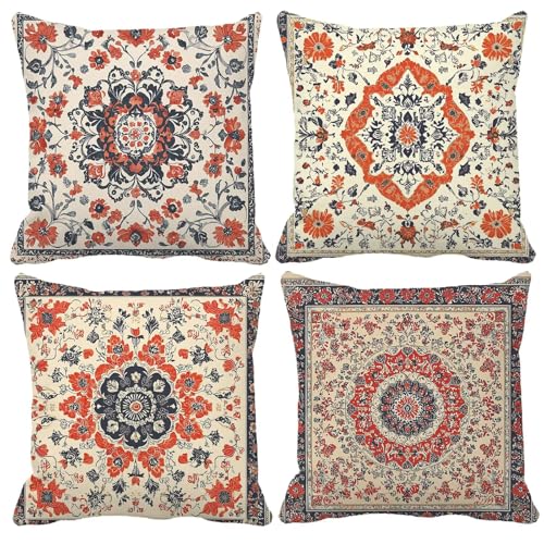 Funda Cojin 50x50cm, Cojines Sofa Bohemia Cojines Sofa con Relleno Incluido Marrón Juego de 4 con Cremallera Invisible Cojin Sofas Decorativas Cuadradas Lino Para Sala de Estar JardíN Fundas L0-83