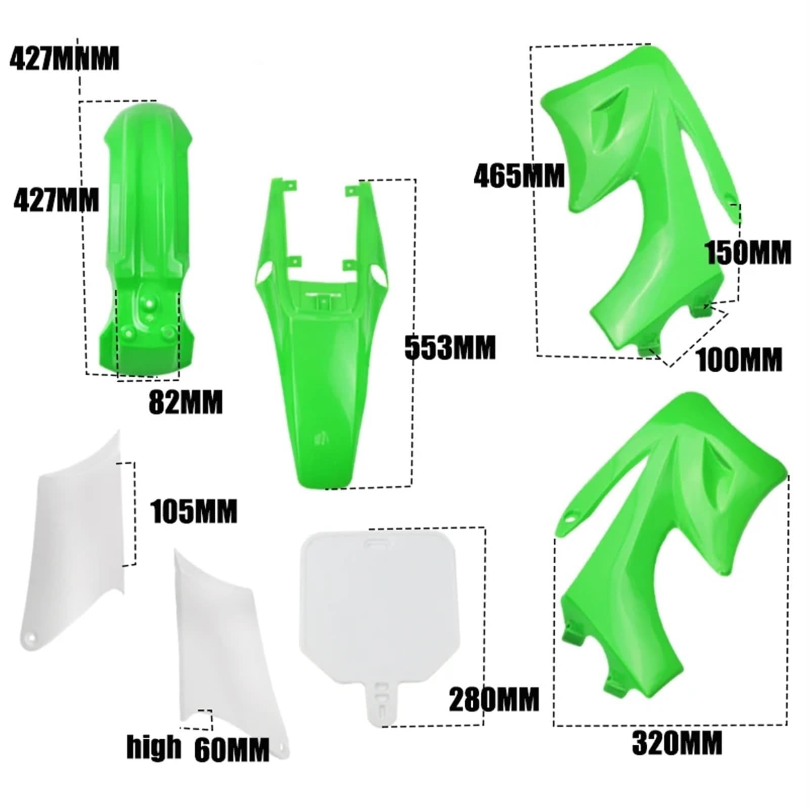Zestaw owiewki do motocykla Błotnik Plastikowa osłona Apollo Orion Pit Dirt Bike Akcesoria motocrossowe Plastikowe owiewki motocyklowe(Green)