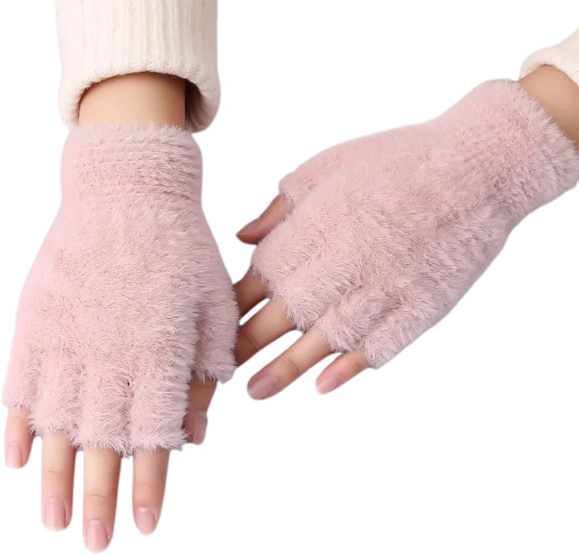 Fingerless Gloves for Women Men, Winter Stretch Thermal Half Finger Glove for Typing Driving Working