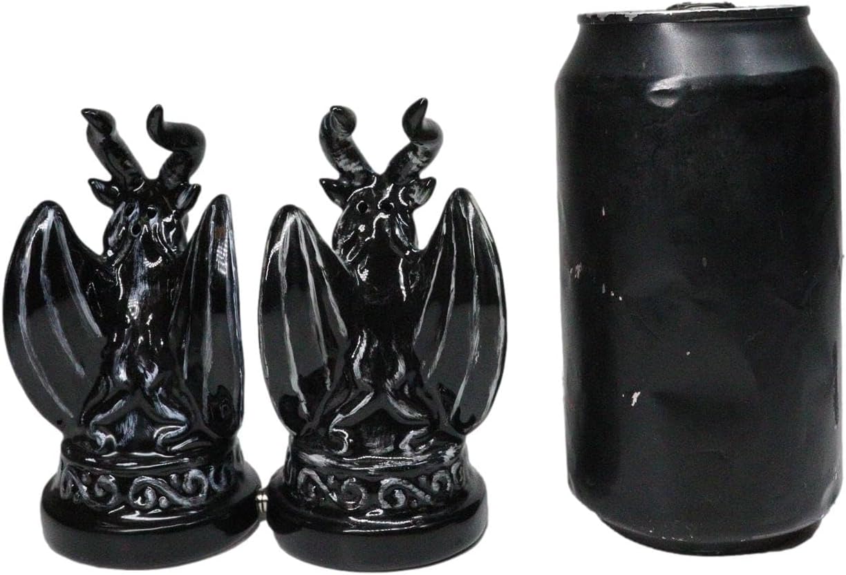 Ebros Gift Black Mystical Metaphysical Realm Spirit Sabbatic Goat Baphomet Ceramic Salt Pepper Shakers Set Figurines
