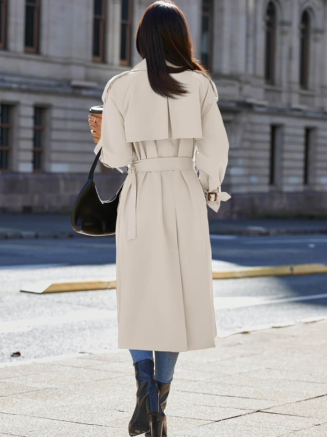 Cicy Bell Womens Long Trench Coat Double Breasted Classic Lapel Fall Overcoat with Belt - Image 6