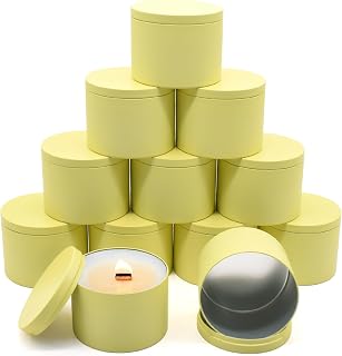 12-Pack Premium Matte Yellow 16oz Candle Jars for Making Candles, Empty Candle Tins with Lids, Bulk 16 oz Candle Containers - Lemon