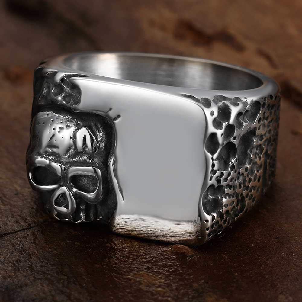 Jude Jewelers Antique Retro Vintage Style Stainless Steel Gothic Skull Signet Halloween Party Biker Ring image 2