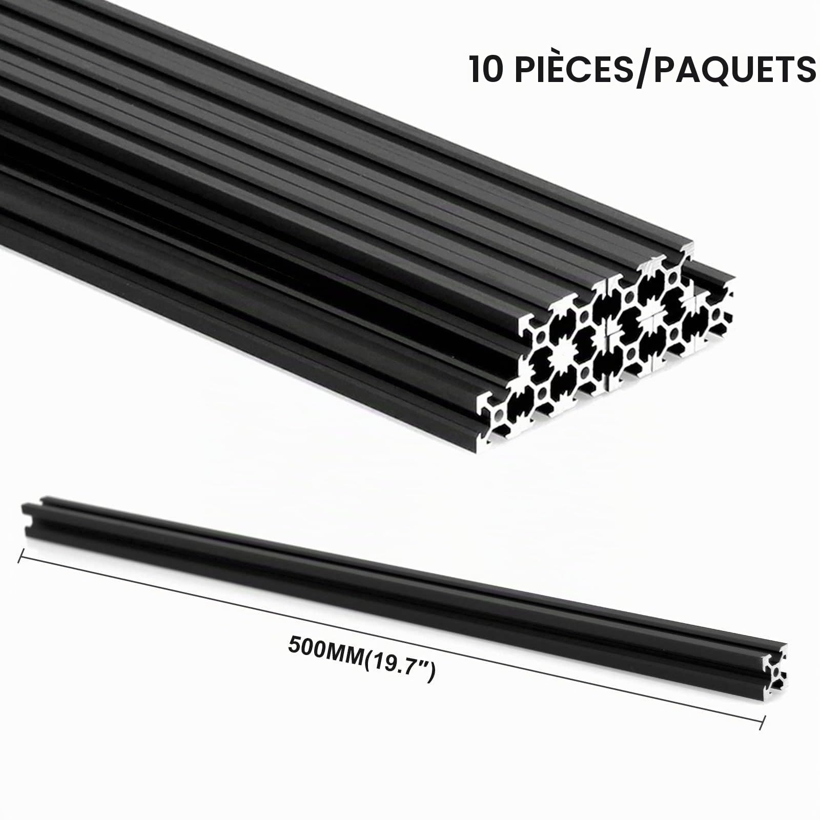 10 pièces 500 mm 2020 V - type noir euro standard anodisé linéaire Rail profilé en aluminium extrudé pour bricolage imprimantes 3D et machines CNC