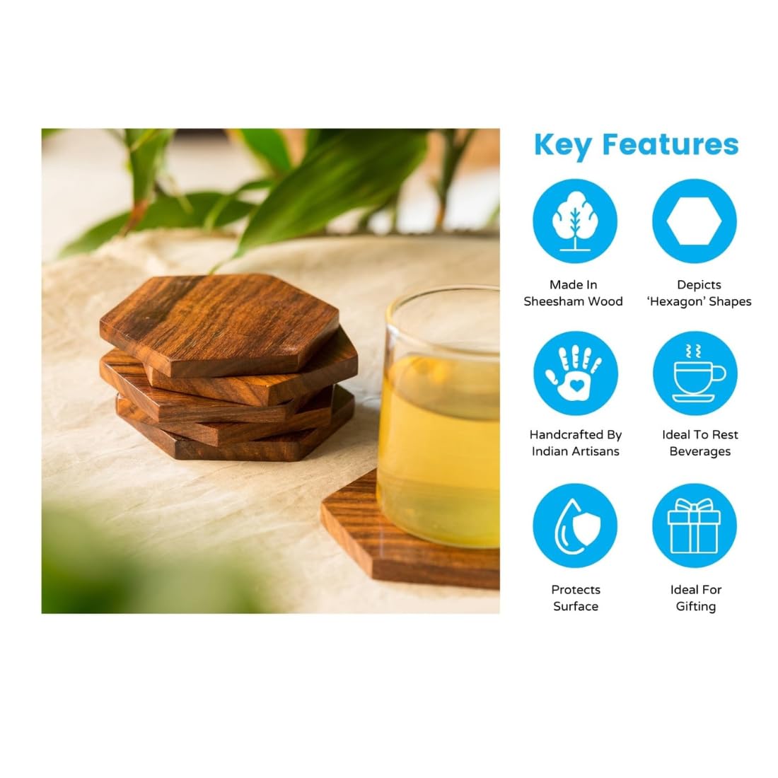 Wooden Expert Pack of 2 Cornered Spring' Wooden Coasters Set of 2 (Brown, Sheesham Wood)|Coasters for Dining Table for Hot Pots Tea Coasters Table Coasters Tea Coaster Set Coster Wooden Coaster 1